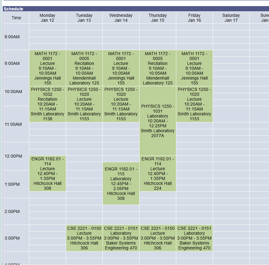 Schedule screenshot found by Trayce